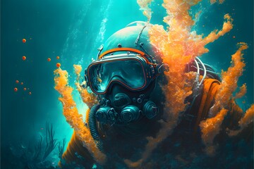 Wall Mural - Closeup of a scuba diver