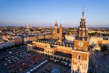 Fototapeta Na sufit - Krakow, Cracow, Lesser Poland Voivodeship. Krakus Mound, Market Square in Krakow, Wawel Castle and other popular buildings and architecture in Krakow.