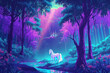 Illustration of horse,unicorn in fantasy forest. Digital art painting rough style. Generative AI.