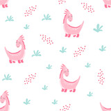 Fototapeta Dinusie - seamless pattern with cutes dinosaur, baby shower greeting card. For Print kids bedding, fabric, wallpaper, wrapping paper, textile, t-shirt print