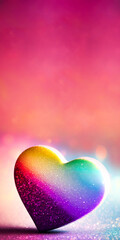 Canvas Print - 3D Render Of Shiny Colorful Glittery Heart Shape On Rainbow Bokeh Background.