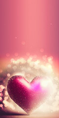 Poster - 3D Render, Shiny Pink Glittery Heart Shape On Bokeh Background. Love Concept.