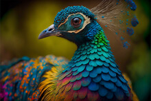 Peacock With Rainbow Colors. Generative AI.