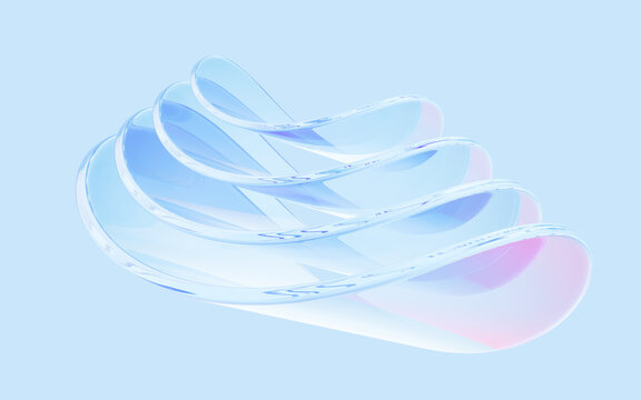 Blue abstract curved glass background, 3d rendering.