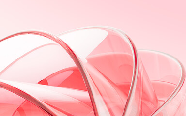 Pink abstract curved glass background, 3d rendering.