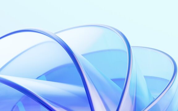 Blue abstract curved glass background, 3d rendering.