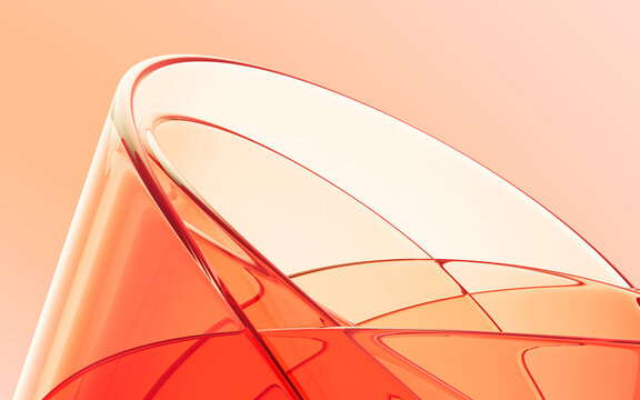 Orange abstract curved glass background, 3d rendering.
