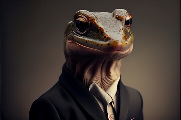 Wall Mural - Portrait of a Salamander dressed in a formal business suit. Generative AI