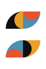 Poster - Abstract geometric minimalist artwork. Vector illustration made of simple shapes like circle, square, triangle. Retro background in Bauhaus style and bold colors: red, yellow, blue and black on white