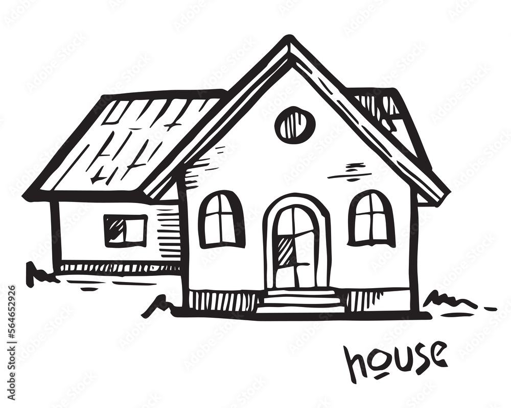 Sketch of house architecture .Drawing free hand Vector illustration.outline  sketch drawing perspective of exterior house Stock Vector | Adobe Stock, image size:1000x800