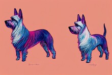 Sketch Of Scottish Terrier Dog In Sanguine And Pastel Pencils. Animal Art Collection: Dogs. Hand Painted Illustration Of Pets. Art Background For Pillow, T-shirt, Cover. Design Template. Generative AI