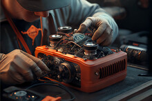 Expertly Installing A Chip Tuning Box On A Car Engine By A Skilled Mechanic. Generative AI
