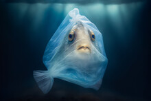 A Fish In A Plastic Bag . The Concept Of Pollution In The Ocean. The Concept Of Fighting For A Clean Ocean. Generative IA