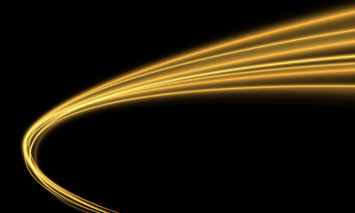 Poster - abstract gold light speed curve on black transport technology background vector