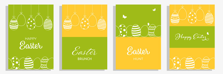 Wall Mural - Set of Happy Easter greeting card, invite, poster or banner.