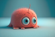 Cartoon Style Tiny Cute Baby-Monster Salmon Color Crawling,generative Ai