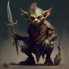 Scary Warrior Goblin Or Orc With Dagger. Generative AI
