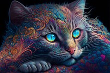 Cat With Blue Eyes - Mandala Style
