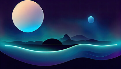Poster - Futuristic night landscape with abstract landscape and island