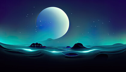 Sticker - Futuristic night landscape with abstract landscape and island