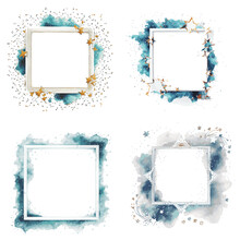 Set Of Frame Photo Design, Watercolor And Star With Glitter
