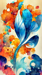 Poster - Artistic blue colors flower splash watercolor background illustration Generative AI Content by Midjourney