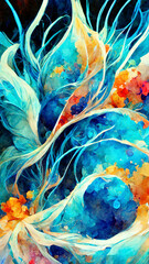 Poster - Artistic blue colors splash watercolor background illustration Generative AI Content by Midjourney
