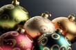 Schöne Weihnachtsbaumkugeln hübsch dekoriert für Grußkarten Hintergrund Motiv zu Weihnachten, ai generativ