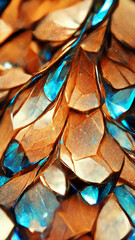 Poster - Abstract blue crystal macro background with coppery lines illustration Generative AI Content by Midjourney