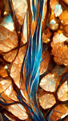 Poster - Abstract blue crystal macro background with coppery lines illustration Generative AI Content by Midjourney