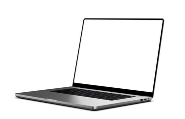 Poster - Laptop modern frameless with blank transparent screen and background - angled view super high detailed photorealistic vector