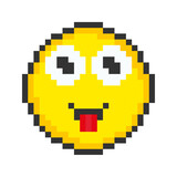 Fototapeta Panele - Face icon with tongue. Pixel art emoticons. Vector illustration.
