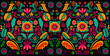 Patron geométrico floral estilo mexicano, colores brillantes
