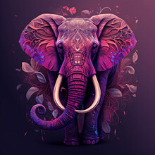 Trippy Bohemian Elephant In Bold Pink And Purple