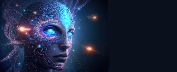 Wall Mural - universal consciousness, cosmic entity connected to our souls, we are all one. copy space. concept. 