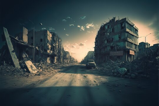 abandoned city after world war. generative ai