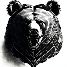 HD Logo Illustration Of A Head Of A Grizzly Bear, Vector, Wallpaper Of Wildlife Animal Head, Brand Logotype, Graphic Vintage Symbol Of Strength And Power, Black, White, Generative Ai