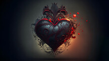 Dark Valentines Day Ornate Fantasy Heart Symbol, Neural Network Generated Art