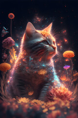 Wall Mural - space cosmic cat, ai generated
