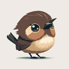  a bird with a big eye sitting on the ground with a white background and a brown and white bird with a black beak and a black nose and white background with a light brown and.  generative ai