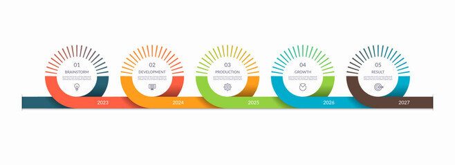 Vector infographic timeline template with 5 steps, parts. Can be used for web design, diagram, chart, time line concept, business presentation.