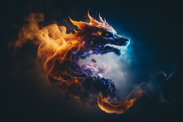 Wall Mural - dragon flame and smoke in the dark. Generative AI