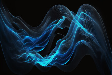 Poster - Abstract neon wave. Blue neon linear wave on black background. Modern abstract background. Generative AI