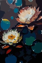 Vintage Lilly Flowers  Abstract Digital Illustrations Painting Concept Art Part#250123