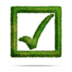 Poster - Check mark symbol or icon design with green grass style