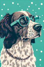 Vintage Poster, Dog With Glasses Illustration Generative AI	