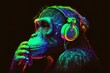 © LukaszDesign - involving a neon party monkey wearing headphones that is not based on any particular setting. Generative AI