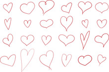 Hand Drawn Heart Collection. Doodle Simple Hearts In Different Shapes. Love Theme