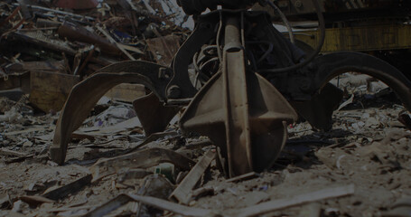 Poster - Close up of metal claw working at rubbish dump