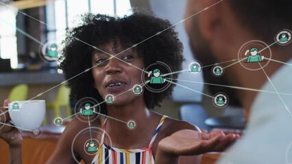 Poster - Animation of social media connections and icons over diverse business people